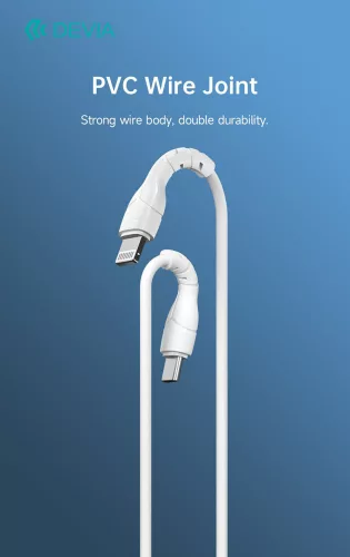 Devia USB Type-C - Lightning adat- és töltőkábel 1 m-es vezetékkel - Devia Kintone Series Type-C to Lightning PD Cable - 27W - fehér