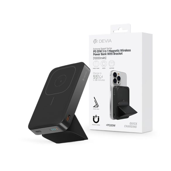 Devia Extreme Speed Series 3in1 Magnetic Wireless PD 20W powerbank/állvány - 10.000 mAh - fekete