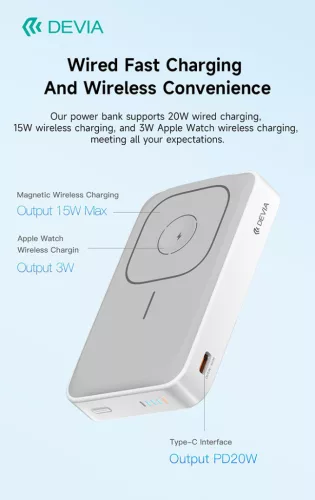 Devia Extreme Speed Series 3in1 Magnetic Wireless PD 20W powerbank/állvány - 10.000 mAh - fehér