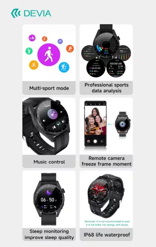 Devia Smart Watch Pro5 okosóra pótszíjjal - fekete