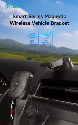 Devia Smart Series Magnetic 15W műszerfalra/szélvédőre vezeték nélküli autós töltő/tartó - fekete
