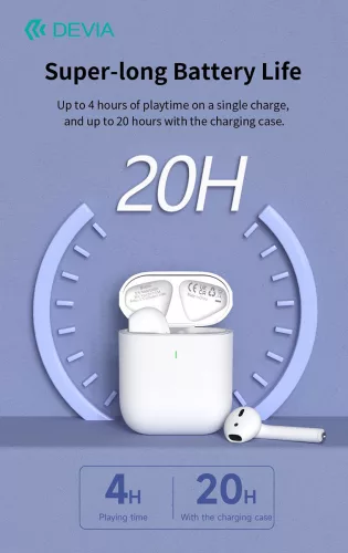 Devia TWS Bluetooth sztereó headset v5.3 + töltőtok - Devia Airbuds-TWS Wireless Earphone with Charging Case - fehér
