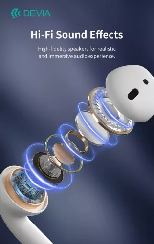 Devia TWS Bluetooth sztereó headset v5.3 + töltőtok - Devia Airbuds-TWS Wireless Earphone with Charging Case - fehér