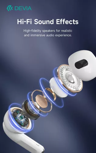 Devia TWS Bluetooth sztereó headset v5.3 + töltőtok - Devia Airbuds Pods3 TWS Wireless Earphone with Charging Case - fehér