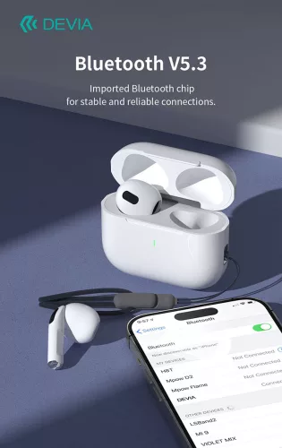Devia TWS Bluetooth sztereó headset v5.3 + töltőtok - Devia Airbuds Pods3 TWS Wireless Earphone with Charging Case - fehér