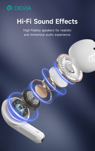 Devia TWS Bluetooth sztereó headset v5.3 + töltőtok - Devia Airbuds Pods2 TWS Wireless Earphone with Charging Case - fehér