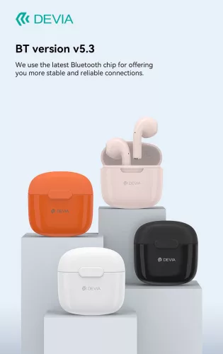 Devia TWS Bluetooth sztereó headset v5.3 + töltőtok - Devia TWS-K1 Wireless Earphone with Charging Case - fehér