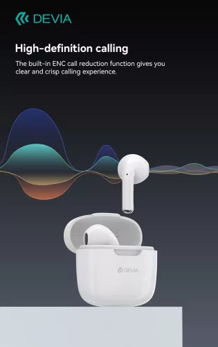 Devia TWS Bluetooth sztereó headset v5.3 + töltőtok - Devia TWS-K1 Wireless Earphone with Charging Case - fehér