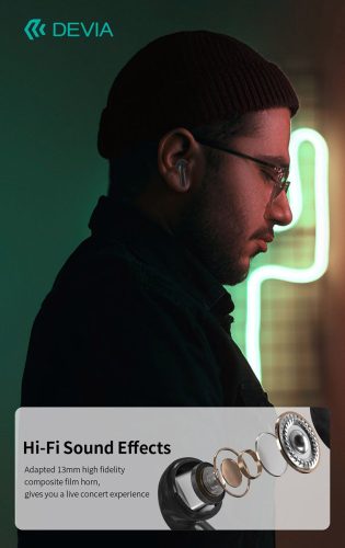 Devia TWS Bluetooth sztereó headset v5.3 + töltőtok - Devia TWS-M6 Wireless Earphone with Charging Case - fehér