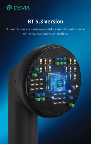 Devia TWS Bluetooth sztereó headset v5.3 + töltőtok - Devia TWS-M7 ENC Wireless Earphone with Charging Case - fekete