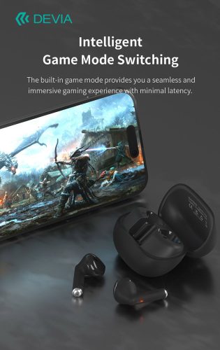 Devia TWS Bluetooth sztereó headset v5.3 + töltőtok - Devia TWS-M7 ENC Wireless Earphone with Charging Case - bézs