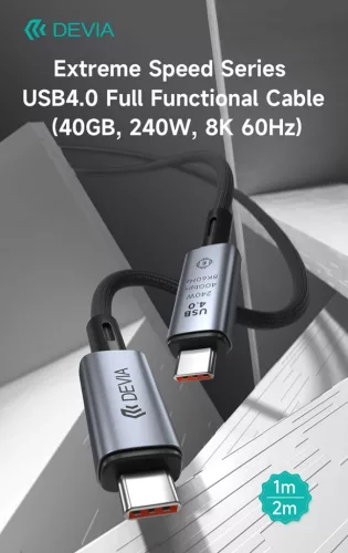 Devia Extreme Speed Series USB4.0 40 Gbps 240W PD Type-C/Type-C adat- és töltőkábel 1m - fekete
