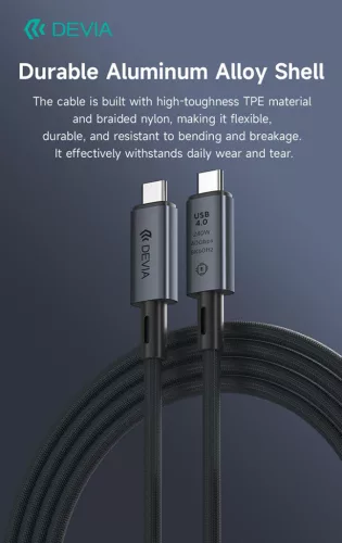Devia Extreme Speed Series USB4.0 40 Gbps 240W PD Type-C/Type-C adat- és töltőkábel 1m - fekete