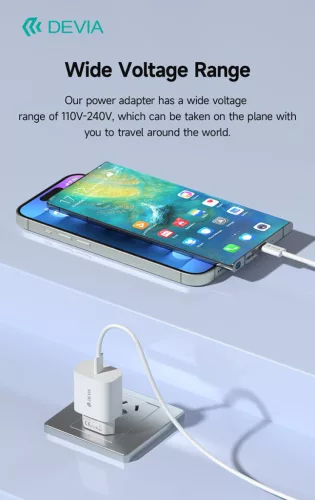 Devia Smart Series 30W GaN PD+QC hálózati gyorstöltő adapter + Type-C/Type-C kábel - fehér