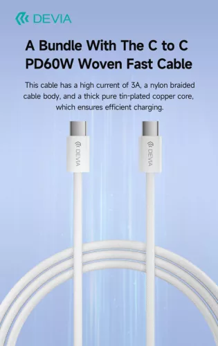 Devia Smart Series 30W GaN PD+QC hálózati gyorstöltő adapter + Type-C/Type-C kábel - fehér