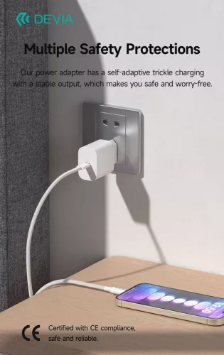 Devia Smart Series 30W GaN PD+QC hálózati gyorstöltő adapter + Type-C/Type-C kábel - fehér