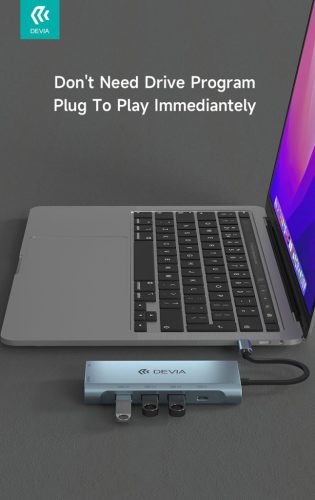 Devia Leopard 11in1 Hub - Type-C - 3xUSB/Type-C/PD/HDMI/VGA/RJ45/Card/Jack elosztó/adapter - szürke