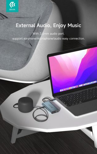 Devia Leopard 11in1 Hub - Type-C - 3xUSB/Type-C/PD/HDMI/VGA/RJ45/Card/Jack elosztó/adapter - szürke