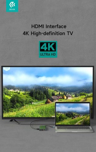 Devia Leopard 11in1 Hub - Type-C - 3xUSB/Type-C/PD/HDMI/VGA/RJ45/Card/Jack elosztó/adapter - szürke