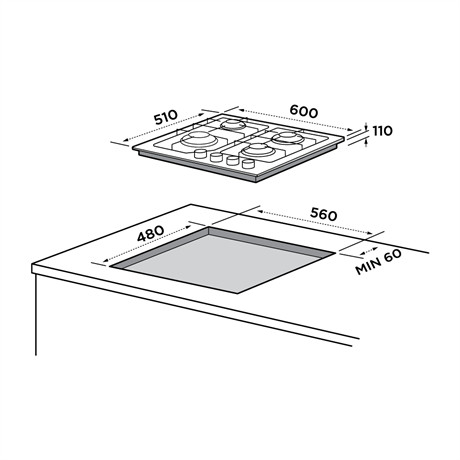 Midea MG60084TGB-HR főzőlap beépíthető gáz