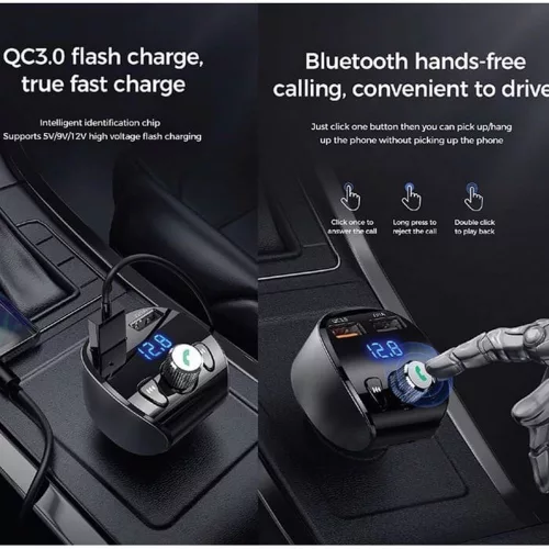 Joyroom Bluetooth FM-transmitter / szivargyújtó töltő - 2xUSB + MP3 +           TF-kártyaolvasó + PD/QC3.0 - Joyroom JR-CL02 - fekete