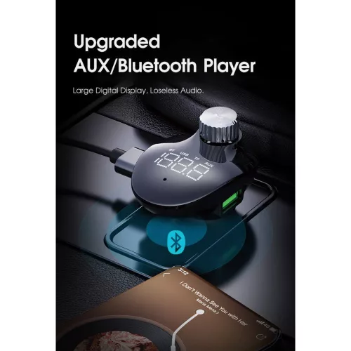 Rock Bluetooth FM-transmitter / szivargyújtó töltő - 2xUSB + MP3 +              TF-kártyaolvasó + AUX + PD/QC3.0 - Rock B302 - fekete