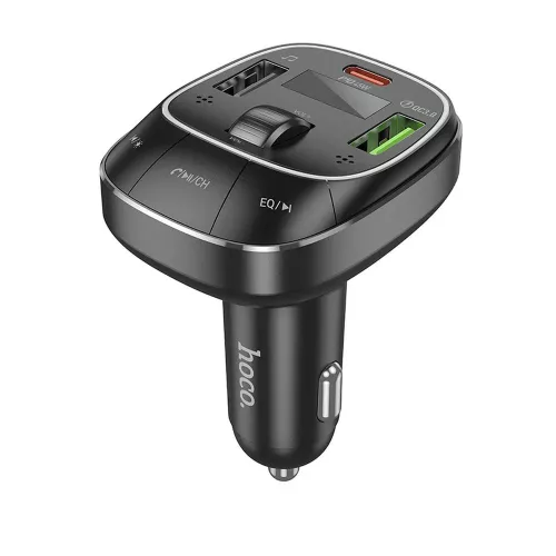 HOCO Bluetooth FM-transmitter/szivargyújtó töltő - 2xUSB + MP3 + PD45W +  QC 3.0- HOCO E76 - fekete