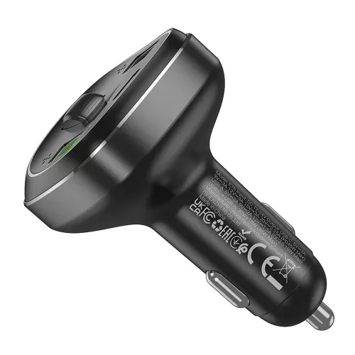 HOCO Bluetooth FM-transmitter/szivargyújtó töltő - 2xUSB + MP3 + PD45W +  QC 3.0- HOCO E76 - fekete