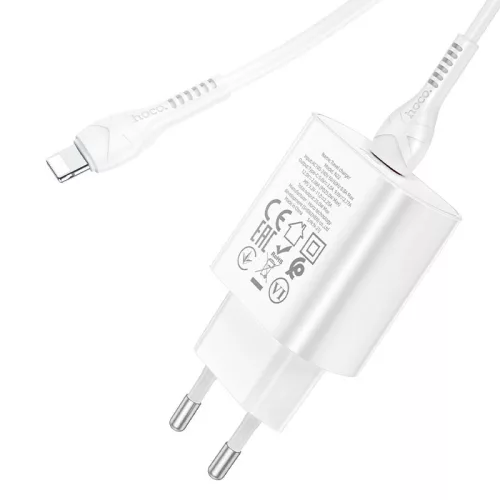 HOCO hálózati töltő adapter Type-C bemenettel + 1 m-es Type-C - Lightning kábel - 25W - HOCO N22 Charger Set PD + QC - fehér