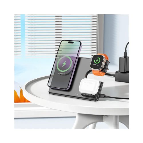HOCO Qi univerzális vezeték nélküli töltő állomás Apple Watch órához - HOCO CQ1 3in1 Wireless Charger Phone + Apple Watch + Headset - fekete