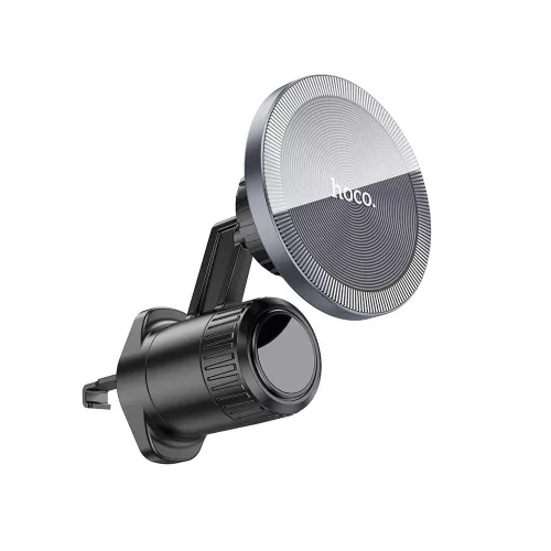 HOCO univerzális szellőzőrácsba illeszthető mágneses autós tartó 4,5-7 '' méretű készülékekhez, MagSafe gyűrűvel - HOCO H23 Air Outlet Car Holder - fekete/ezüst