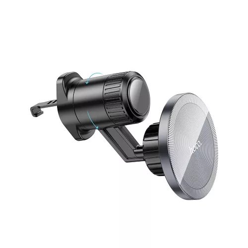 HOCO univerzális szellőzőrácsba illeszthető mágneses autós tartó 4,5-7 '' méretű készülékekhez, MagSafe gyűrűvel - HOCO H23 Air Outlet Car Holder - fekete/ezüst