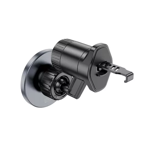 HOCO univerzális szellőzőrácsba illeszthető mágneses autós tartó 4,5-7 '' méretű készülékekhez, MagSafe gyűrűvel - HOCO H23 Air Outlet Car Holder - fekete/ezüst