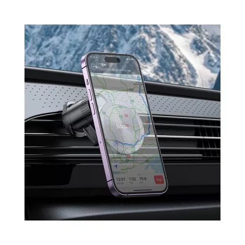 HOCO univerzális szellőzőrácsba illeszthető mágneses autós tartó 4,5-7 '' méretű készülékekhez, MagSafe gyűrűvel - HOCO H23 Air Outlet Car Holder - fekete/ezüst