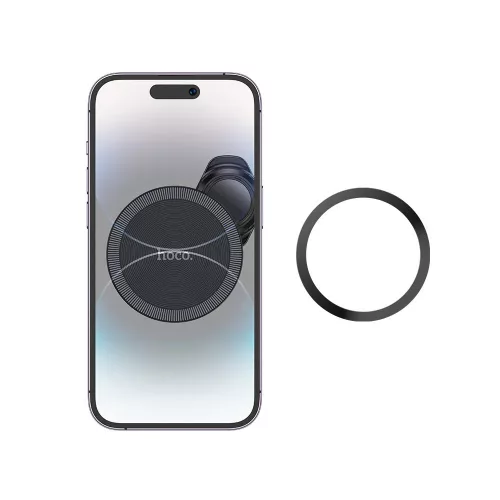 HOCO univerzális szellőzőrácsba illeszthető mágneses autós tartó 4,5-7 '' méretű készülékekhez, MagSafe gyűrűvel - HOCO H23 Air Outlet Car Holder - fekete/ezüst