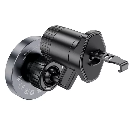 HOCO Qi vezeték nélküli, szellőzőrácsba illeszthető autós tartó/gyorstöltő      MagSafe funkcióval - HOCO HW6 Magnetic Car Holder - fekete