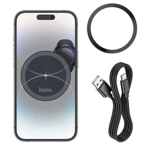 HOCO Qi vezeték nélküli, szellőzőrácsba illeszthető autós tartó/gyorstöltő      MagSafe funkcióval - HOCO HW6 Magnetic Car Holder - fekete