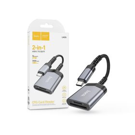   HOCO SD/microSD mermóriakártya-olvasó Type-C csatlakozóval - HOCO UA25 OTG Card Reader - fekete/szürke