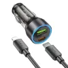 HOCO szivargyújtó töltő adapter USB-A + Type-C bemenettel + Type-C - Lightning kábel - 43W - HOCO NZ12A Dual Port Fast Charging Set - fekete