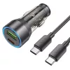 HOCO szivargyújtó töltő adapter USB-A + Type-C bemenettel + Type-C - Type-C kábel - 43W - HOCO NZ12A Dual Port Fast Charging Set - fekete