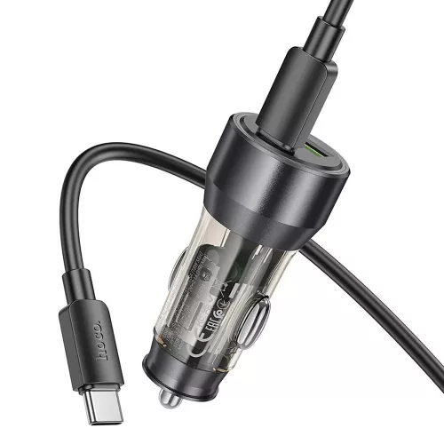 HOCO szivargyújtó töltő adapter USB-A + Type-C bemenettel + Type-C - Type-C kábel - 43W - HOCO NZ12A Dual Port Fast Charging Set - fekete