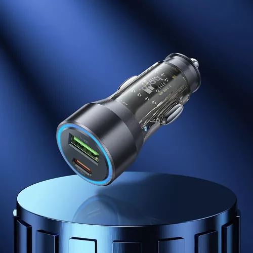 HOCO szivargyújtó töltő adapter USB-A + Type-C bemenettel + Type-C - Type-C kábel - 43W - HOCO NZ12A Dual Port Fast Charging Set - fekete
