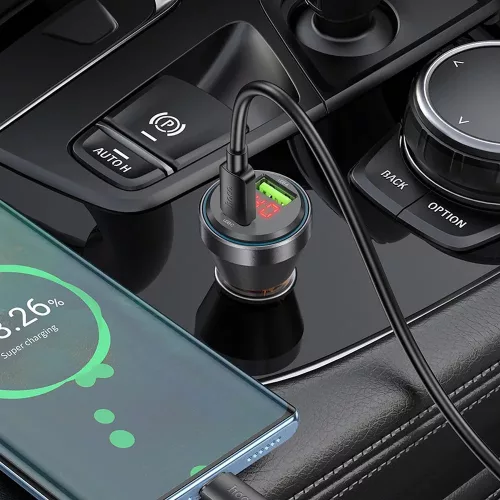 HOCO szivargyújtó töltő adapter USB-A +Type-C bemenettel - 48W - HOCO NZ12B DualPort Fast Charging - fekete
