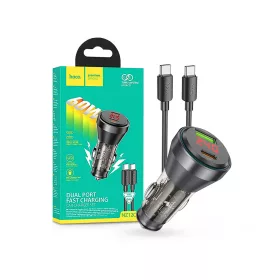   HOCO szivargyújtó töltő adapter 2xType-C bemenettel + Type-C - Type-C kábel - 60W - HOCO NZ12C Dual Port Fast Charging Set - fekete