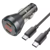 HOCO szivargyújtó töltő adapter 2xType-C bemenettel + Type-C - Type-C kábel - 60W - HOCO NZ12C Dual Port Fast Charging Set - fekete