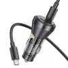 HOCO szivargyújtó töltő adapter 2xType-C bemenettel + Type-C - Type-C kábel - 60W - HOCO NZ12C Dual Port Fast Charging Set - fekete