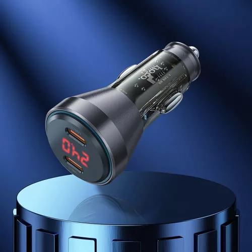 HOCO szivargyújtó töltő adapter 2xType-C bemenettel + Type-C - Type-C kábel - 60W - HOCO NZ12C Dual Port Fast Charging Set - fekete