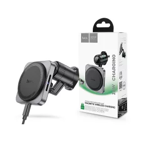   HOCO szellőzőrácsba illeszthető vezeték nélküli mágneses autós tartó/gyorstöltő MagSafe funkcióval - 15 W - HOCO HW15 Wireless Fast Charge Car Holder - fekete