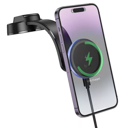 HOCO HW25 15W Qi vezeték nélküli, mágneses műszerfalra autós tartó/gyorstöltő MagSafe - fekete