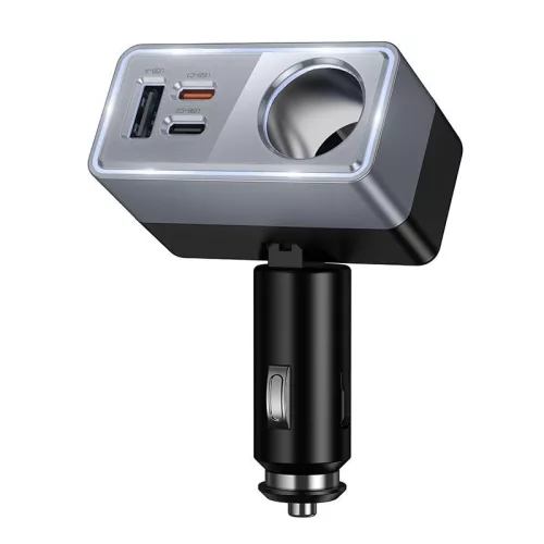 HOCO Z65A 165W/24V PD QC3.0 2xUSB-C+USB-A autós töltő adapter+ autós aljzattal - fekete/ezüst